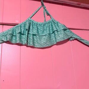 Green Ruffled swim Halter Top has 2 mermaid bottoms and bikini bottom to match